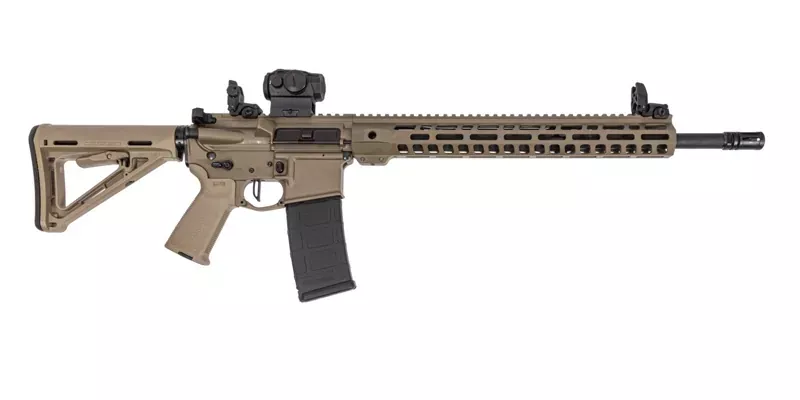 PSA Custom 18″ CHF Hvy Mid 5.56 NATO 1/7 15″ MLOK Rifle W/ MBUS sights, Romeo 5 ,Desert Rock