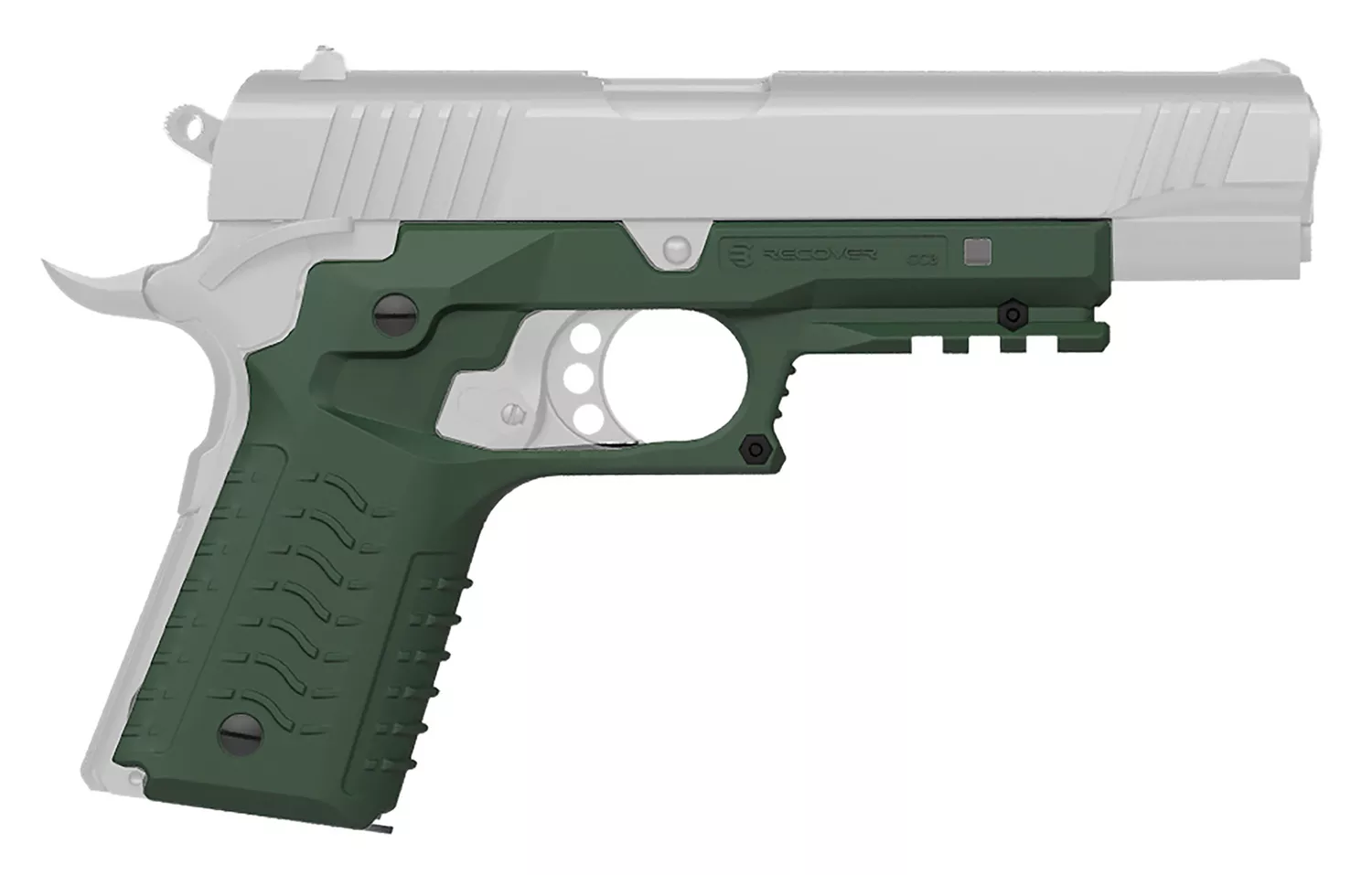Recover Tactical CC3H03 Grip & Rail SystemOD Green Polymer Picatinny for Standard Frame 1911