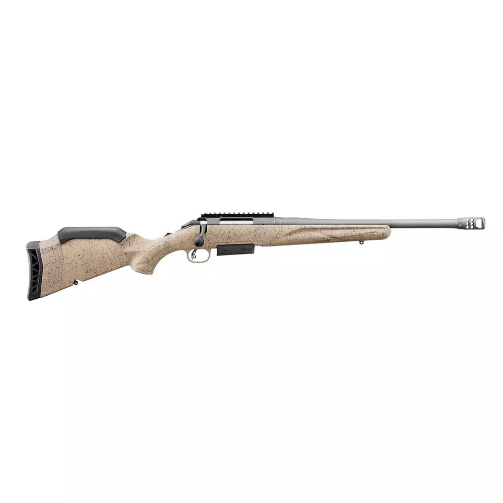 Ruger American Rifle Gen II Ranch .450 Bushmaster 3rd Magazine 16.4″ Fluted Threaded Barrel FDE Splatter Stock