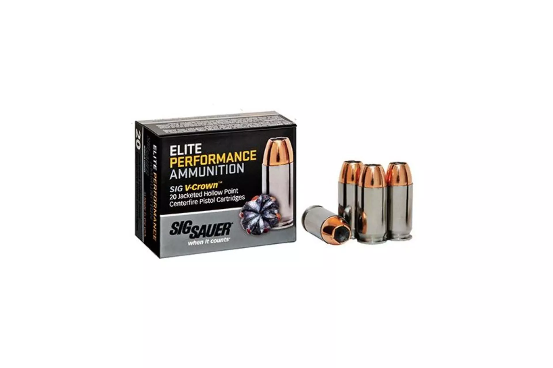 SIG Sauer AMMO 9MM 124GR ELITE V-CROWN JHP Handgun Ammo – 20 Rounds – E9MMA2-20
