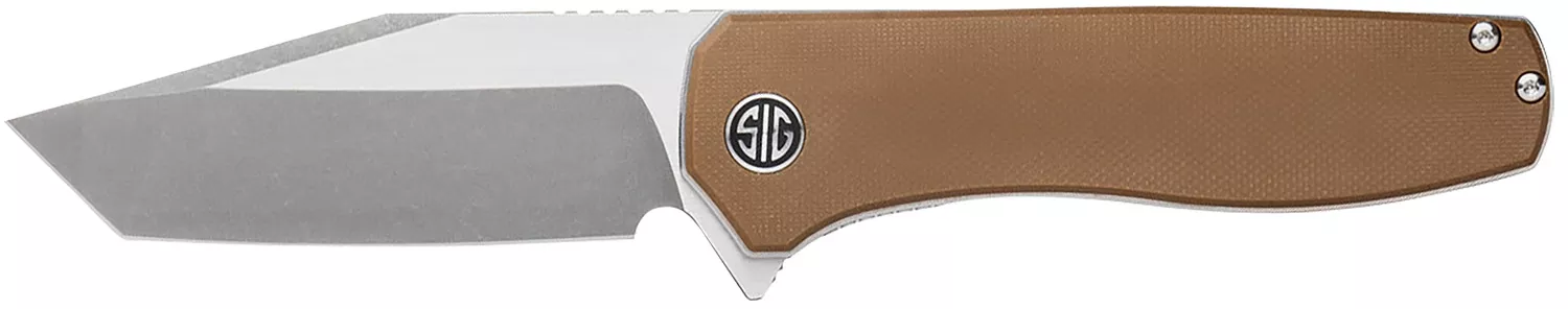Sig Sauer Knives XI SBRN Xiphos3.40″ Folding Modified Tanto Plain Dark Acid Stonewash/Satin Nitro-V Blade, 4.20″ Coyote Brown G10 Handle