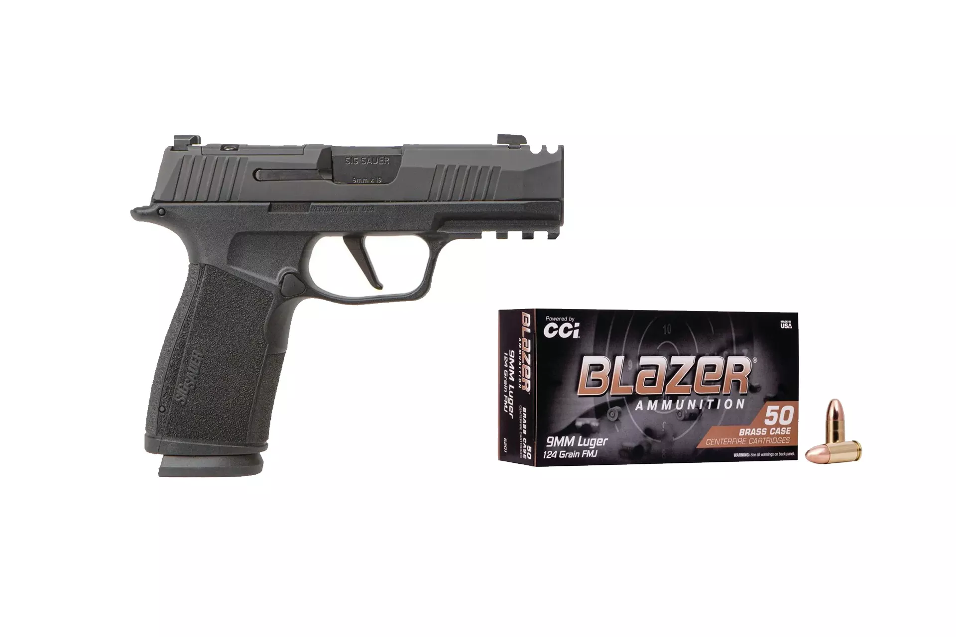 Sig Sauer P365 Comp X-MACRO 9MM Pistol 3.1″ 17RD Optics Ready Semi-Auto Pistol + 1000 rounds of CCI 9mm