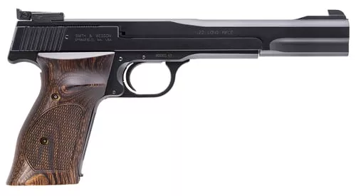 Smith & Wesson 130512 41Full Size Frame 22 LR 10+1, 7" Blued Button Rifled Steel Barrel, Serrated Slide & Frame, Checkered Wood Target Grip