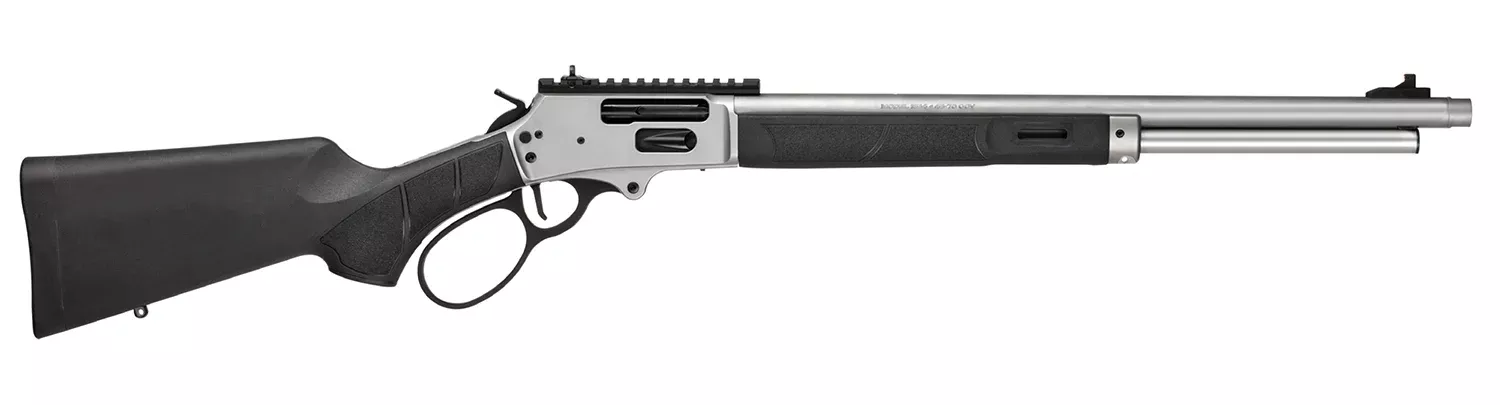 Smith & Wesson 14204 185445-70 Gov 6+1 20" Stainless Threaded Barrel, Stainless Steel Receiver w/Picatinny Rail, Fixed Black Synthetic Stock, Thread Protector