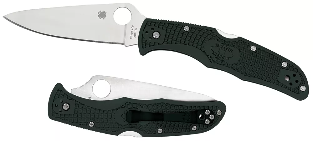 Spyderco C10FPGR Endura 4 Lightweight 3.75″ Folding Clip Point Plain VG-10 SS Blade Green Bi-Directional Texturing FRN Handle Includes Pocket Clip