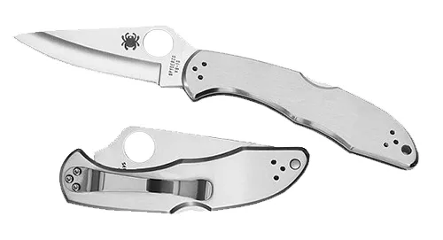 Spyderco C11P Delica 42.95" Folding Drop Point Plain VG-10 SS Blade/ Stainless Steel Handle Includes Pocket Clip