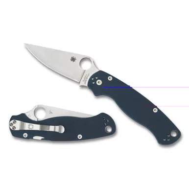 Spyderco Para Military 2, Folding Knife, Plain Edge, Cobalt Blue G10 Handle, Satin Finish, Silver, 3.45" Blade, CPM SPY27 Steel C81GPCBL2