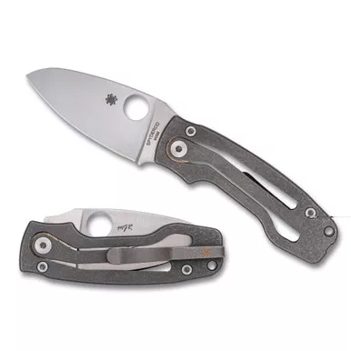 Spyderco PITS 2 SLIPIT, Folding Knife, 2.74" Drop Point Blade, 6.45" Overall Length, M398 Blade Steel, Plain Edge, Satin Finish, Silver, Gray Titanium Handle, Slipit Lock C269TIP