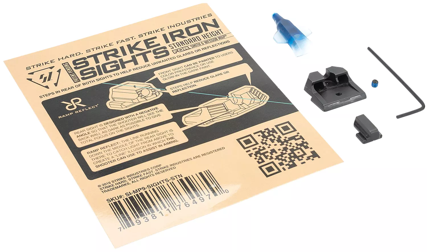 Strike Industries MP9SIGHTSSTN Strike Iron SightsBlack/Blank Front Sight Black/Blank Rear Sight Smith & Wesson M&P Standard Height