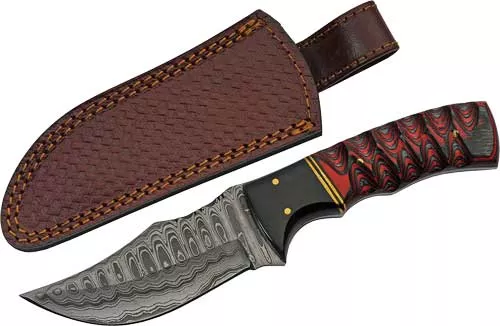 SZCO RITE EDGE 4″ BUFFALO HORN – /TWISTED WOOD DAMASCUS W/SHTH