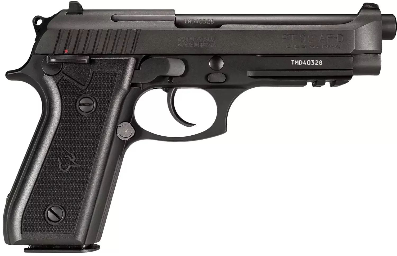 Taurus 1-920151-17 92Full Size Frame 9mm Luger 17+1 5" Matte Black Stainless Steel Barrel, Serrated Steel Slide, Black Anodized Aluminum Frame w/Picatinny Rail, Black Rubber Grip, Right Hand