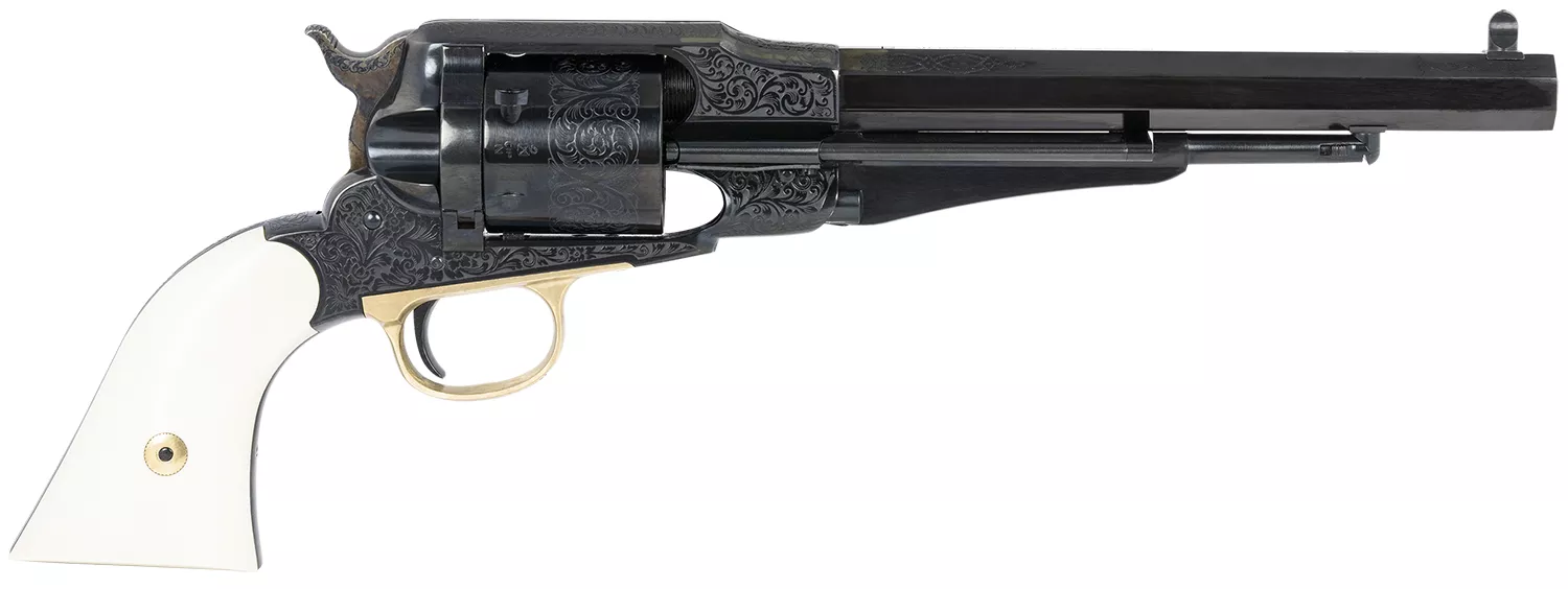 Taylors & Company 550761 Remington Conversion LawDawg 45 Colt (LC) Caliber with 8" Barrel, 6rd Capacity Cylinder, Overall Blued Engraved Finish Steel & 2-Piece Ivory Grip