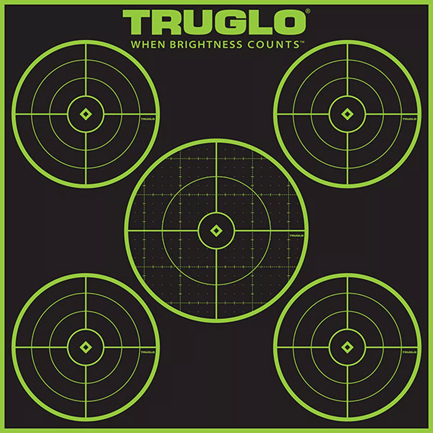 TruGlo TG11A12 Tru-See 5-Bull Target Self-Adhesive Heavy Paper Black/Green 12"x12" 5-Bullseye 12 Pack