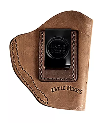 Uncle Mikes-leather(1791) UMIWB2BRWA Inside the WaistbandIWB Size 02 Brown Leather Belt Clip Fits Small Frame Revolver Right Hand