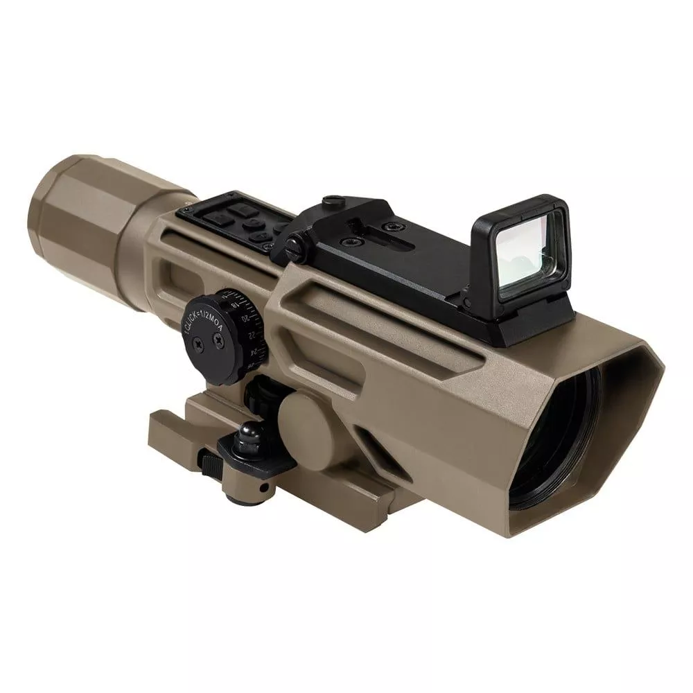 VISM Advance Dual Optic 3-9×42 Riflescope w/ Flip Up Red Dot – Tan – VADOTP3942G