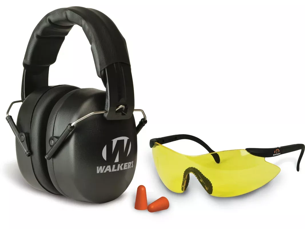 Walker’s EXT Folding Range Passive Ear Muffs and Shooting Glasses Kit Black