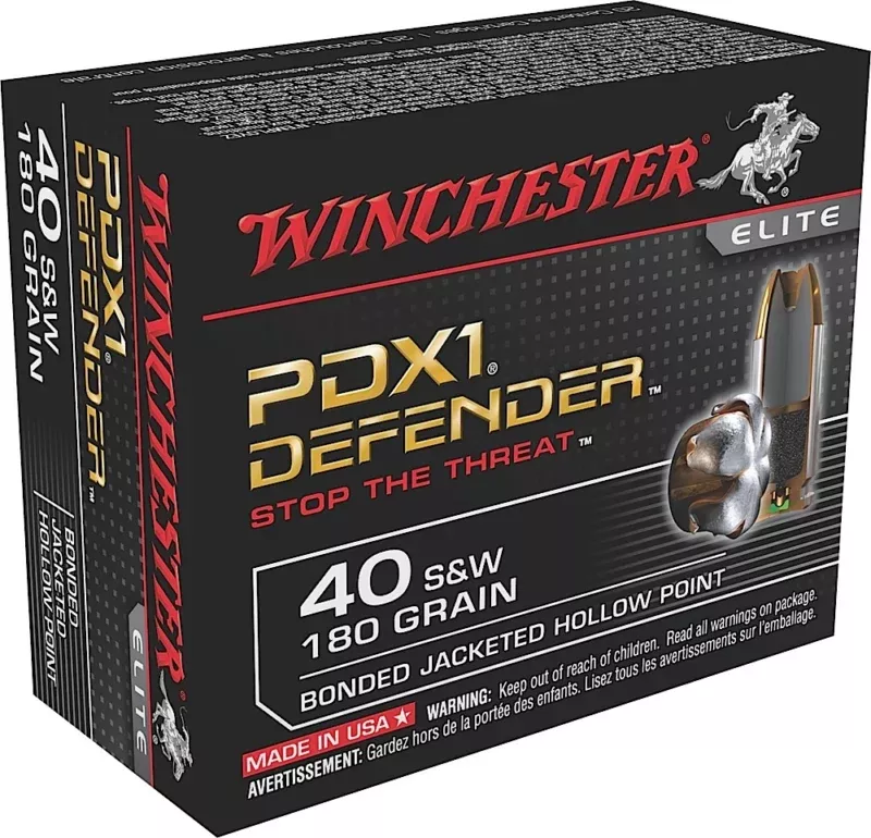 Winchester Ammo S40SWPDB1 Defender 40S&W 180gr Bonded Jacket Hollow Point 20 Per Box/10 Case