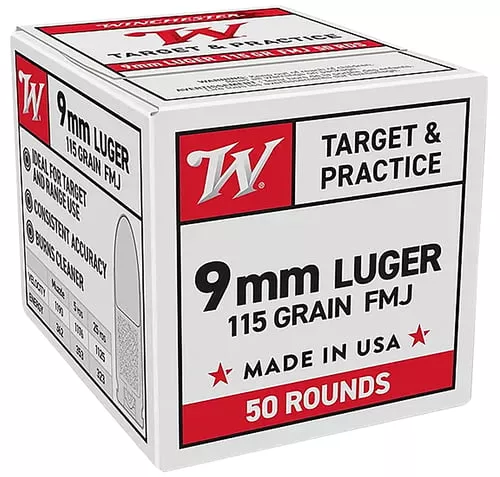 Winchester Ammo W9MM50 9mmLuger 115gr Full Metal Jacket 50 Per Box/20 Case