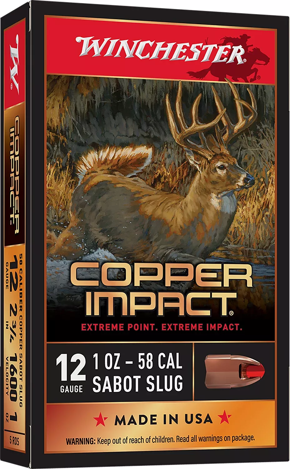 Winchester Ammo X12CLF Copper Impact12Gauge 2.75" 1oz Sabot Slug Shot 5 Per Box/20 Case