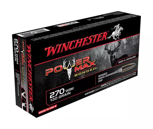 Winchester Ammo X270SBP Power Max Bonded270 WSM 130 gr 3275 fps Bonded Rapid Expansion PHP 20 Bx/10 Cs