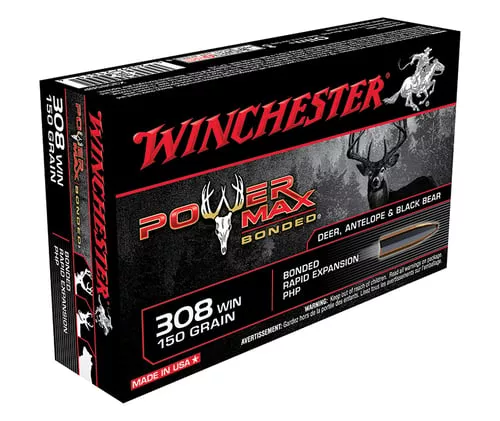 Winchester Ammo X3085BP Power Max Bonded308 Win 150 gr 2080 fps Bonded Rapid Expansion PHP 20 Bx/10 Cs