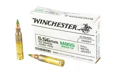 Winchester Ammunition 5.56 M855 Green Tip 62gr FMJ 20 Round Box