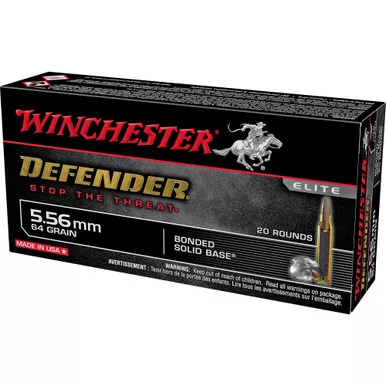 Winchester Ammunition Defender, 5.56 NATO, 64 Grain, Pointed Soft Point, 20 Round Box S556PDB