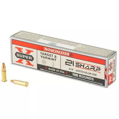 Winchester Ammunition Target & Varmint, Super-X, 21 SHARP, 34 Grain, Lead Jacketed Hollow Point, 100 Round Box X21JHP