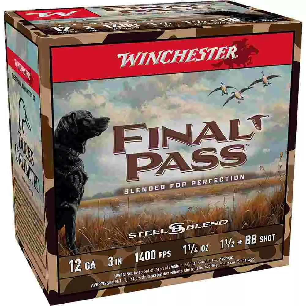 Winchester Final Pass Shotshells 12 ga 3″ 1-1/4 oz 1400 fps #1.5 & #BB 25/ct