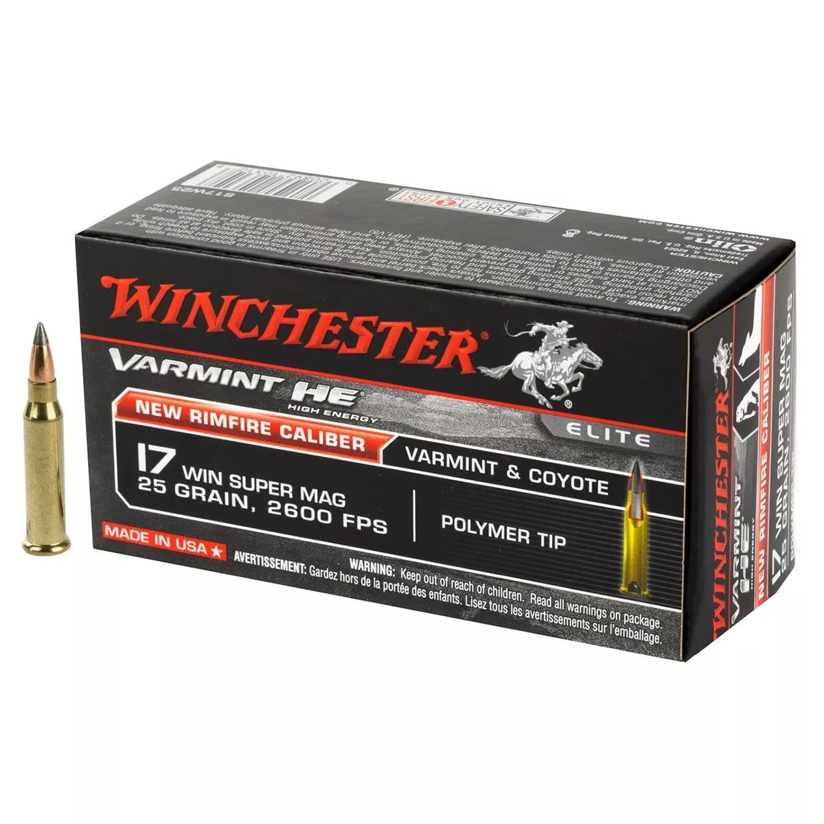 Winchester S17W25 .17 WSM 25gr Polymer Tip Rimfire Ammo – 500 round case – S17W25