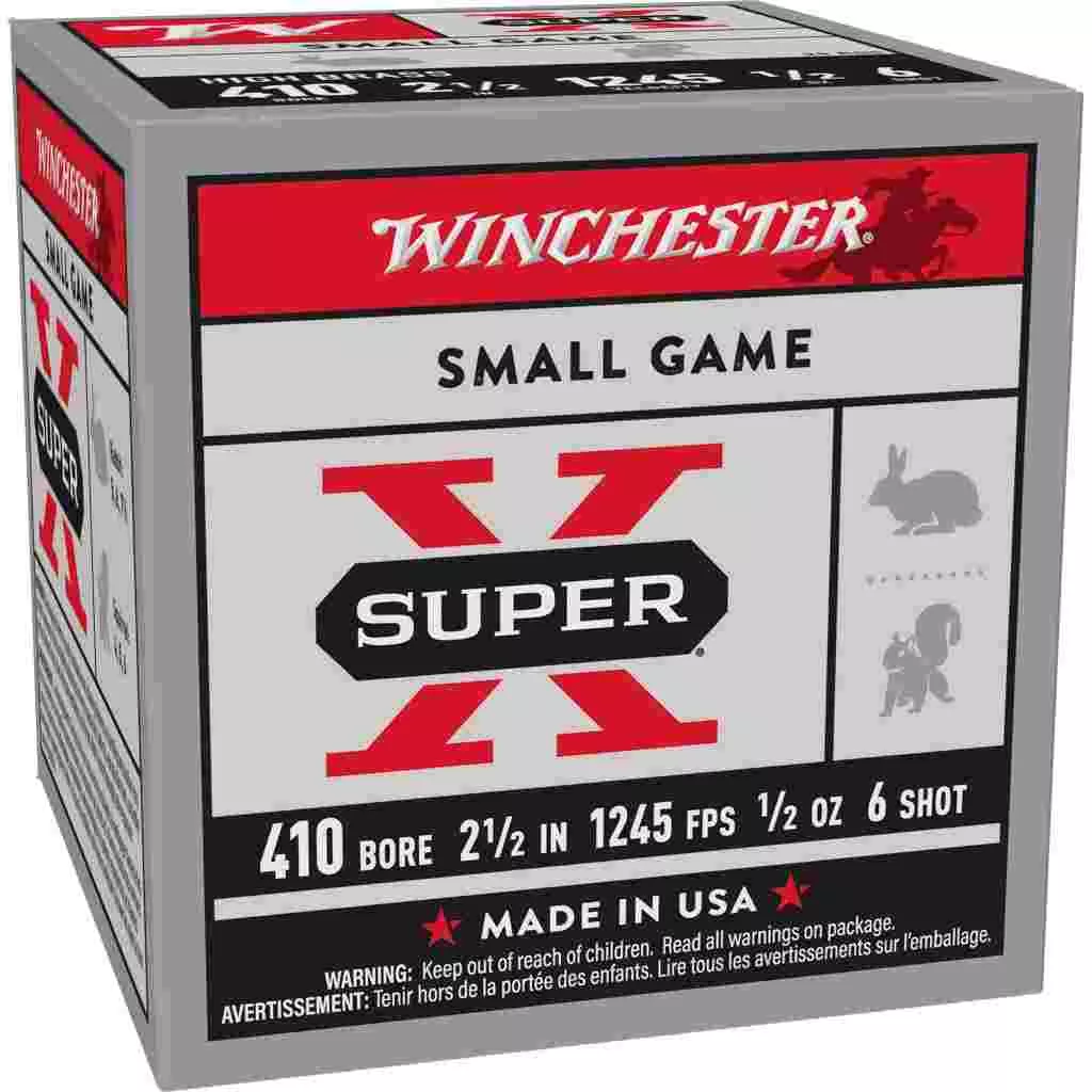 Winchester Super-X High-Brass Shotshells .410 ga 2-1/2″ 1/2 oz 1245 fps #6 25/ct