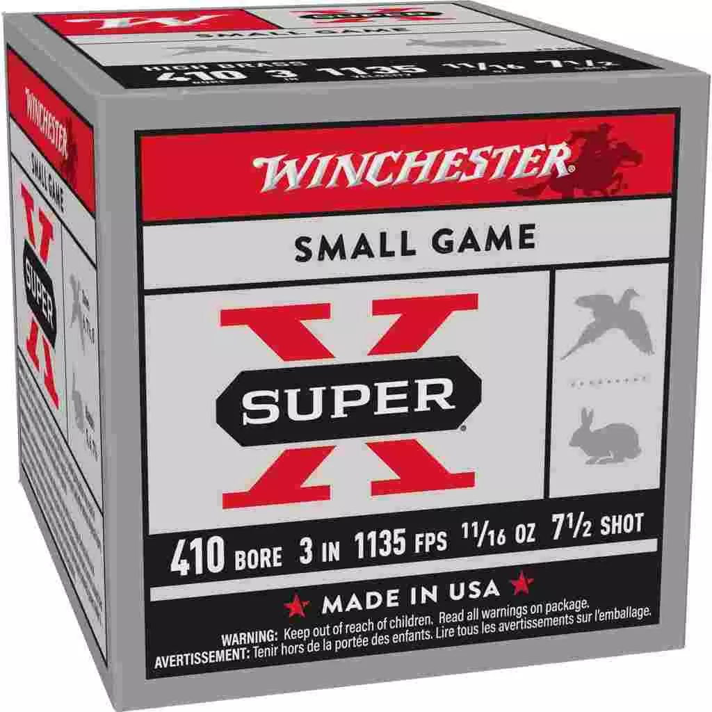 Winchester Super-X High-Brass Shotshells .410 ga 3″ 11/16 oz 11353 fps #7.5 25/ct