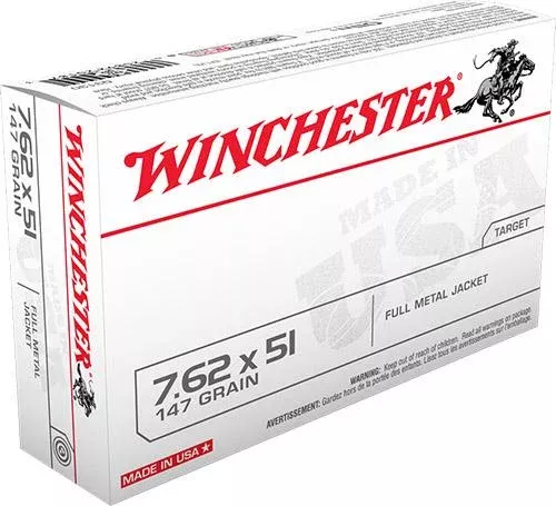Winchester USA Rifle Ammunition 7.62 Nato 147 gr FMJ- 20/box