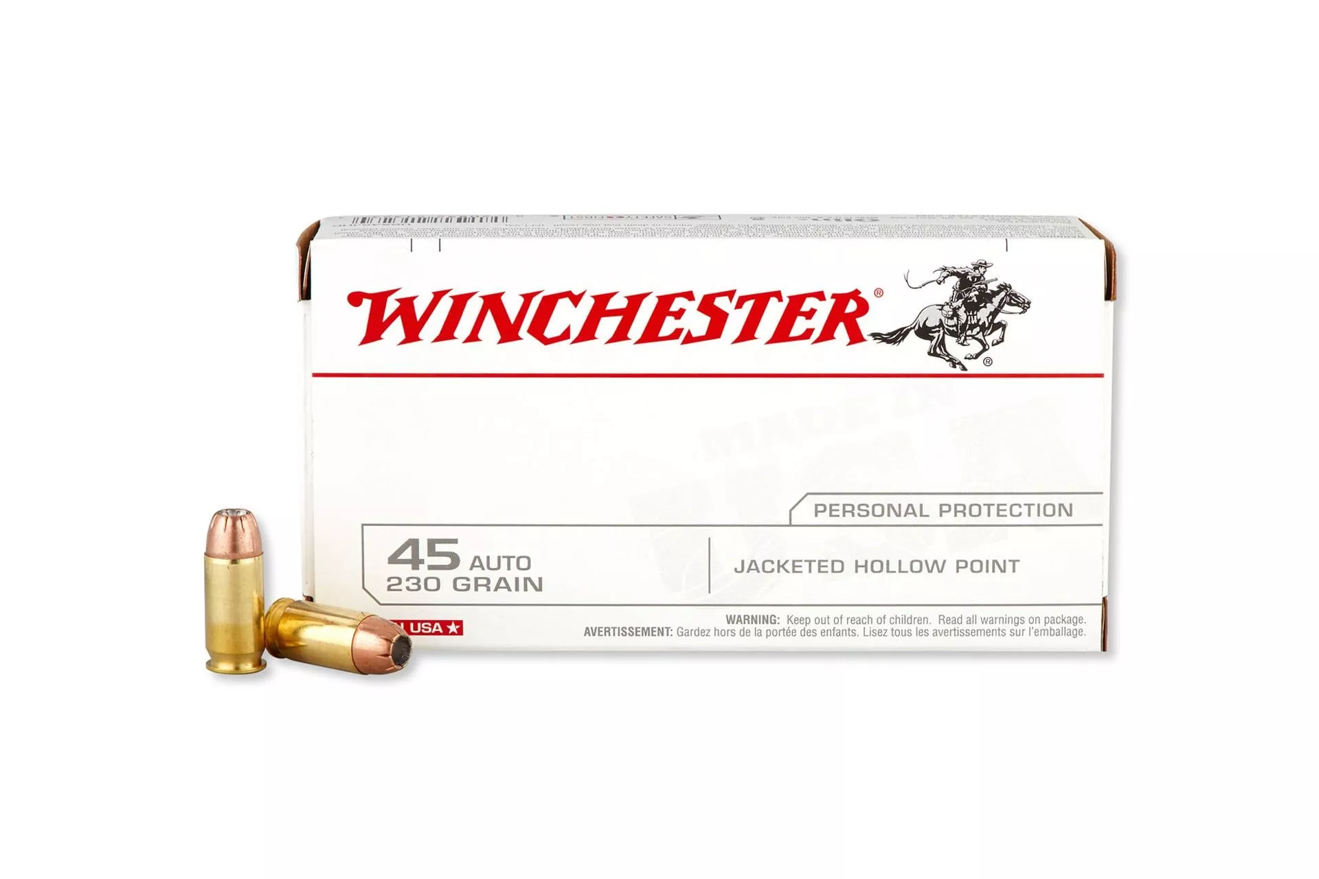Winchester USA USA45JHP 45 ACP Auto 230 Grain Jacketed Hollow Point Handgun Ammo – 50 round box – USA45JHP