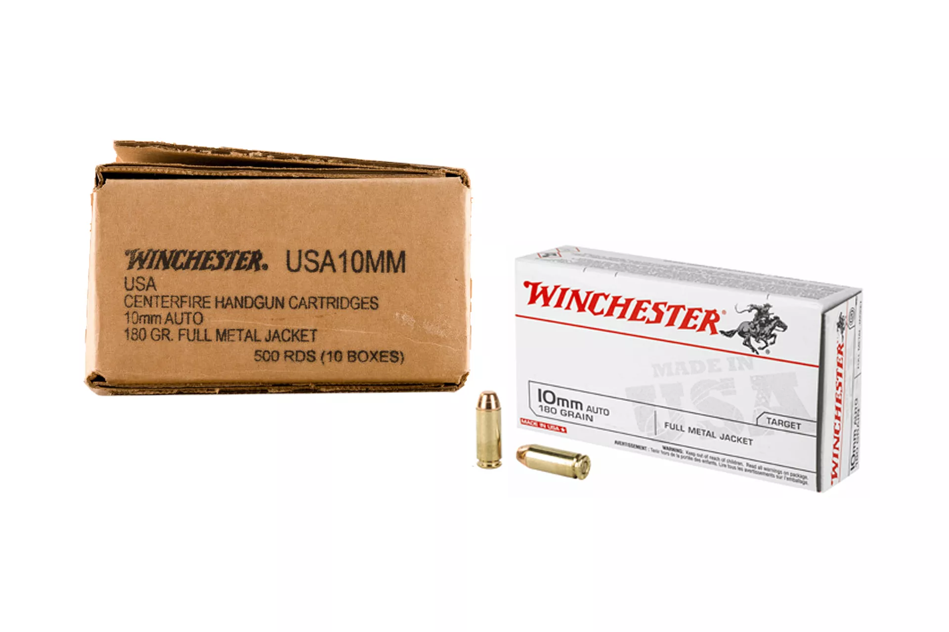 Winchester USA10MM 180 Grain 10mm FMJ Handgun Ammunition – 500 round case – USA10MM